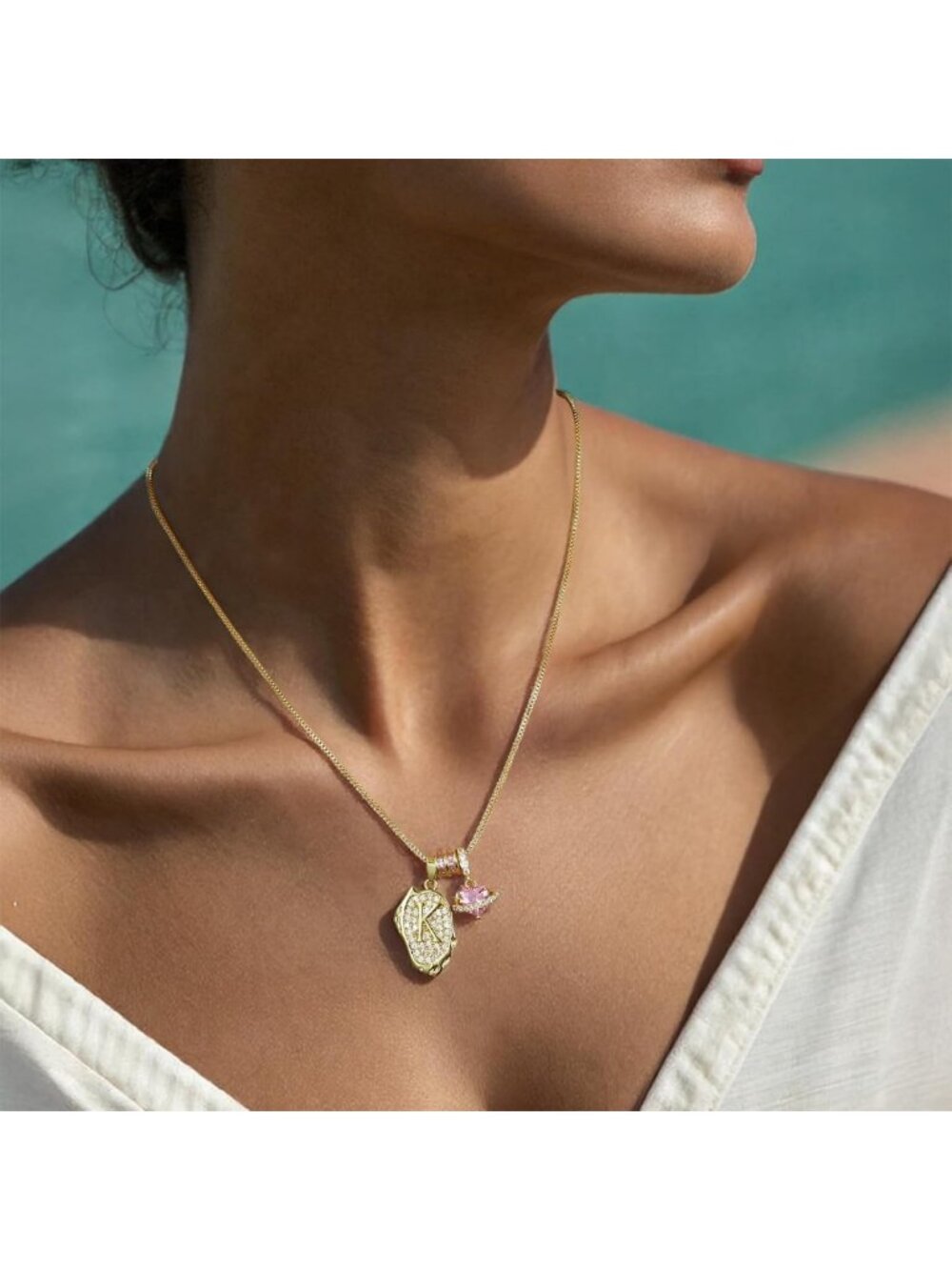 14K Gold Plated Heart Planet Pendant Necklace for Women - Stylish Letter Jewelry - Picture 2 of 7